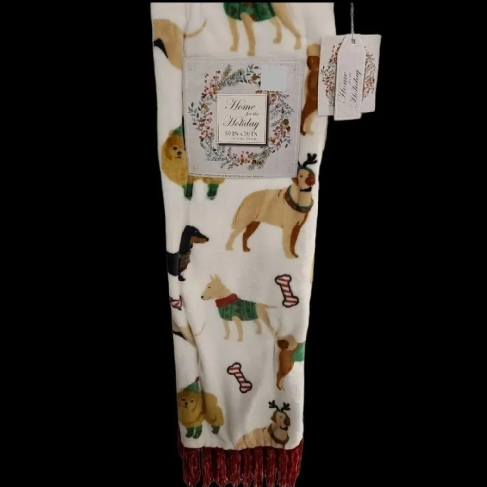 POMERANIAN Pom Retriever Lab Akita Dachshund Dog Christmas Tassel Throw Blanket